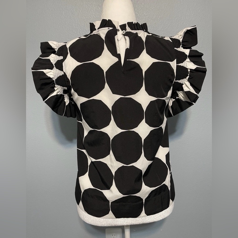 JODIFL Ruffle Sleeve Blouse Black & White Polka Dot Ruffle Sleeve Mod Chic Small - Picture 3 of 7